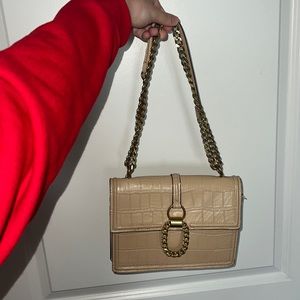 ZARA tan croc leather purse w gold hardware and adjustable strap length options